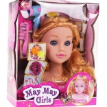 Głowa do stylizacji z blond włosami i akcesoriami