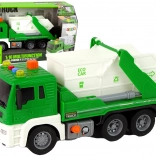 zielona plastikowa śmieciarka 1:16 z napędem ciernym i światłami