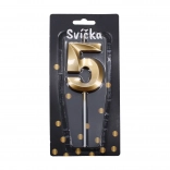 Świeczka urodzinowa cyfra 5 złota