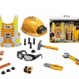 dziecięcy zestaw narzędzi z kamizelką, kaskiem i latarką