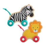 FISHER-PRICE drewniane zwierzątka na kółkach – zestaw lew i zebra