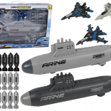 wojskowy zestaw marynarki z okrętami podwodnymi, myśliwcami i pociskami