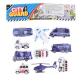 Zestaw policyjnych pojazdów z samolotem i helikopterem