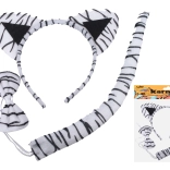 Zestaw karnawałowy – biały tygrys (opaska, ogon i muszka)