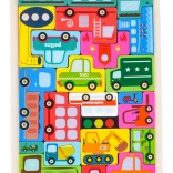 Drewniany zestaw puzzli – pojazdy