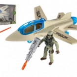 Wojskowy zestaw myśliwiec i żołnierz z akcesoriami, plastikowy zestaw do zabawy