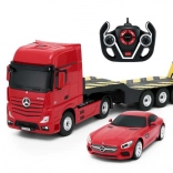rc ciężarówka mercedes-benz actros z naczepą i mercedes-benz amg gt