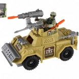wojskowy zestaw: opancerzony samochód z żołnierzem i akcesoriami, plastik, napęd na wolny bieg